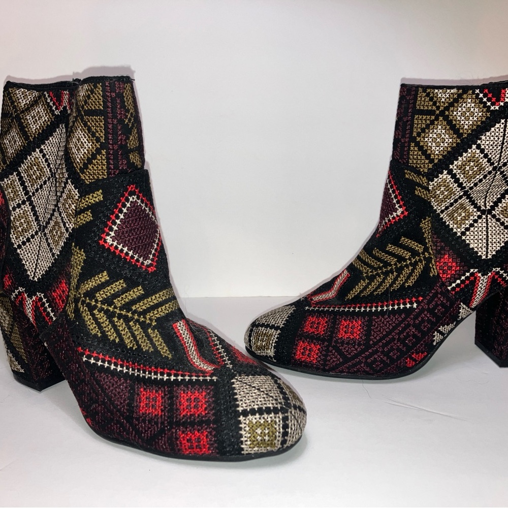 Rampage Nadya Fabric Southwest Aztec Fabric Embroidered Ankle Boot
